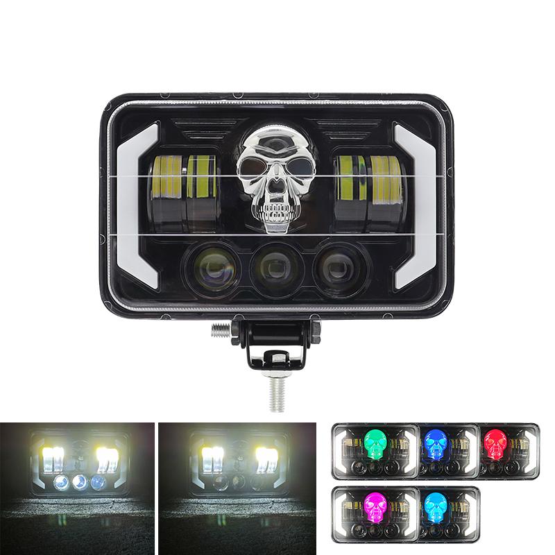 

4x6 60 Вт RGB светодиодная фара с черепом DRL Hi-Lo Beam оптический объектив проектора мотоцикл Motos 12-60 В для Jeep Wrangler JK Cherokee XJ 1 piece