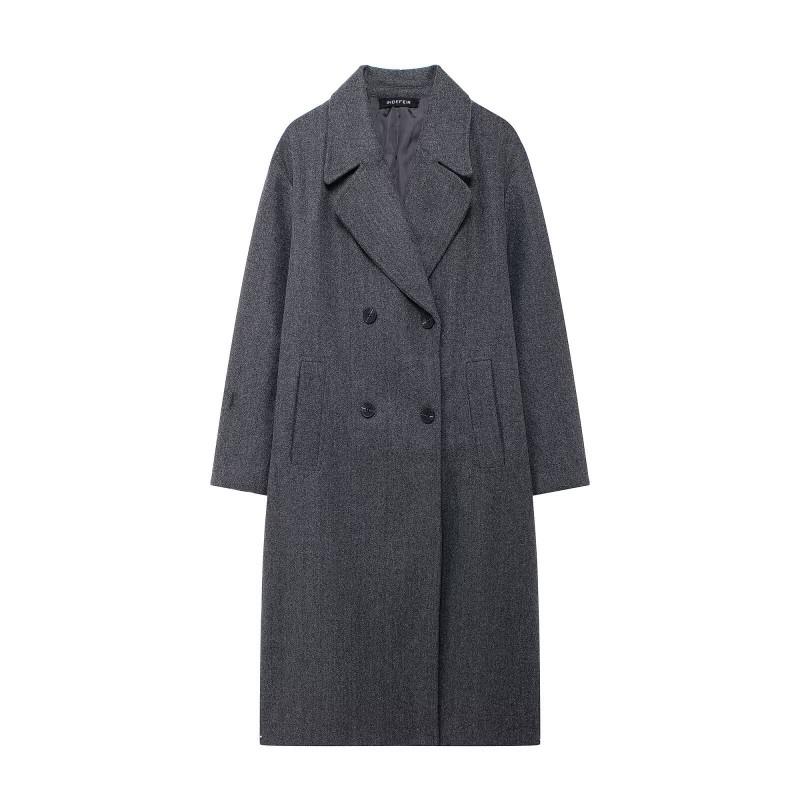 Womens Oversized Wool Blend Trench Coat Longline Double-Breasted Outerwear Street Style Fall 2025