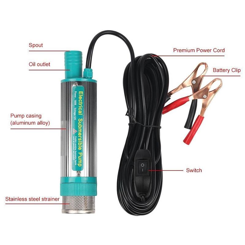 12V Submersible Fuel Oil Transfer Pump Stainless Steel Shell Pure Copper Motor For Car Refueling Boat Farming