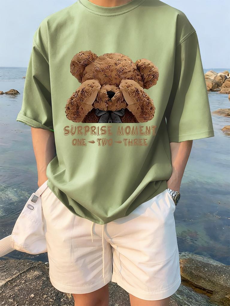 One Two Three Teddy Bear Printing TShirts Womens Summer Cotton Short Sleeve Tees Loose ONeck Soft Tops Basic Woman Clothes
