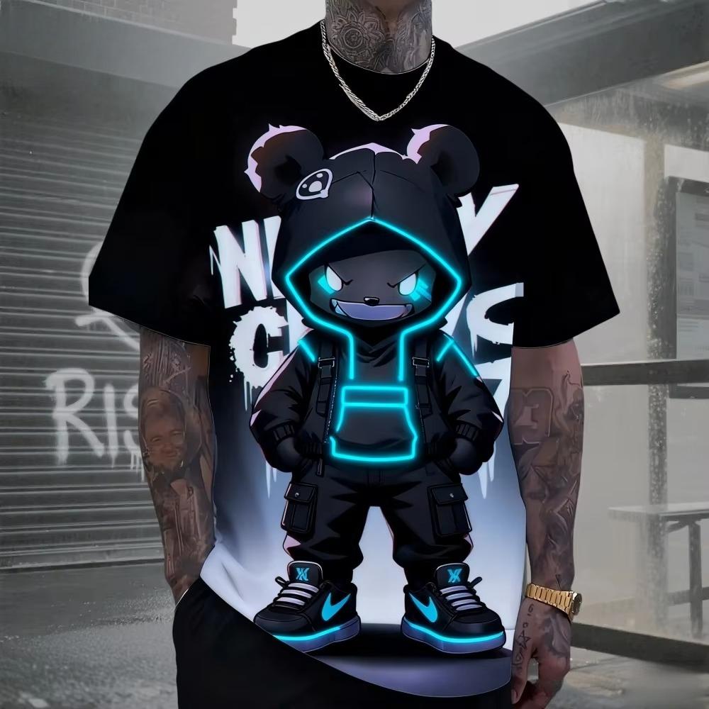 Summer Men's Bear 3D Printed Crew Neck T-Shirt
