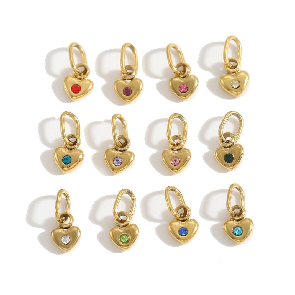 CARLIDANA Vintage Charm Women's Titanium Steel Heart-shaped Pendant Gold Plated Rhinestones 12 Birthstone Charms DIY Jewelry