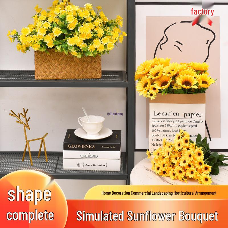 Mini Sunflower Artificial Flower Arrangement for Living Room or Dining Table Decoration