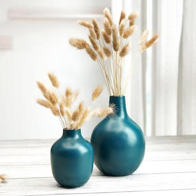 Opalblaue Metall-Blumenvase für Heimdeko| Deko-Artikel für Wohnzimmer Büro| Tischdekorativer Blumentopf zum Verschenken | (2er-Pack, Opalblau