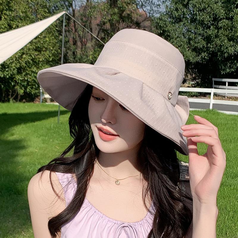 Small Standard Mesh Bow Bucket Hat Summer Idyllic Versatile Sunshade Basin Hat Outdoor Travel Vacation Beach Hat