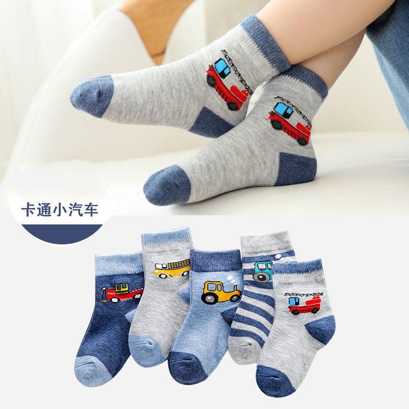 Boys Mid-Calf Socks With Cartoon Construction Vehicle Print Breathable Cotton Blend Kids Ages 9M-13Y