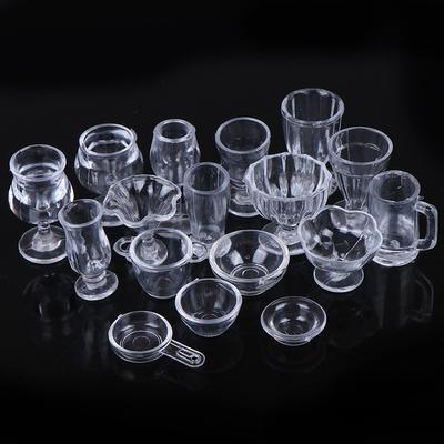 17Pcs/Set Mini Transparent Kitchenware Toy Drink Cups Dish Plate Tableware Miniatures DIY Pretend Play