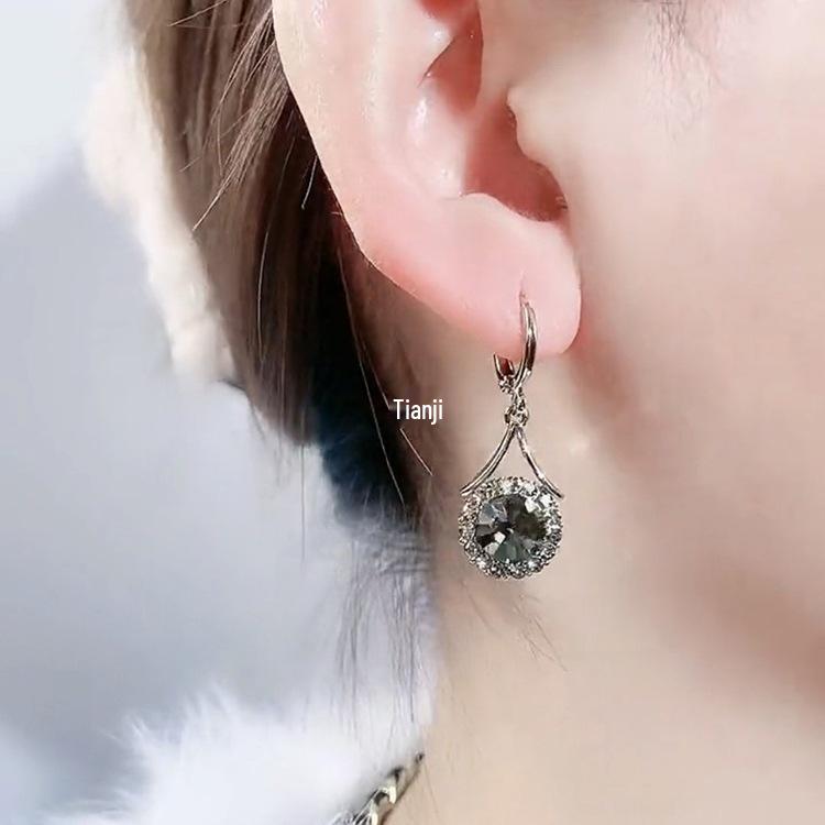 18K Gold Vintage Sparkling Diamond Hoop Earrings - European & American Style Women's Accessories