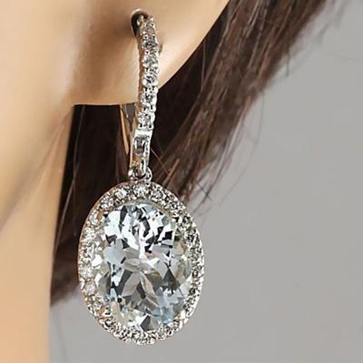 Women Oval Faux Aquamarine Gem Leverback Dangle Drop Earrings Jewelry