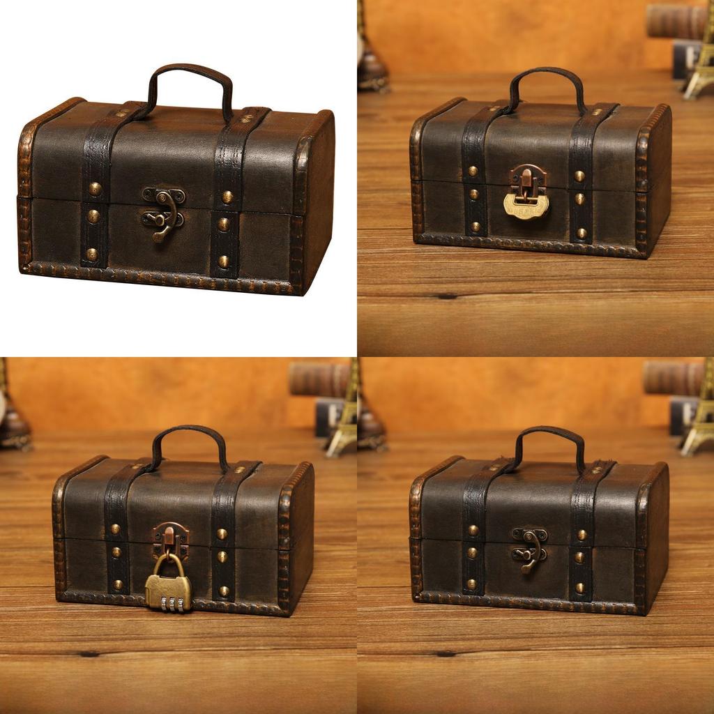 Retro Wooden Storage Box With Lock For Makeup Jewelry Desk Organizer Home Use