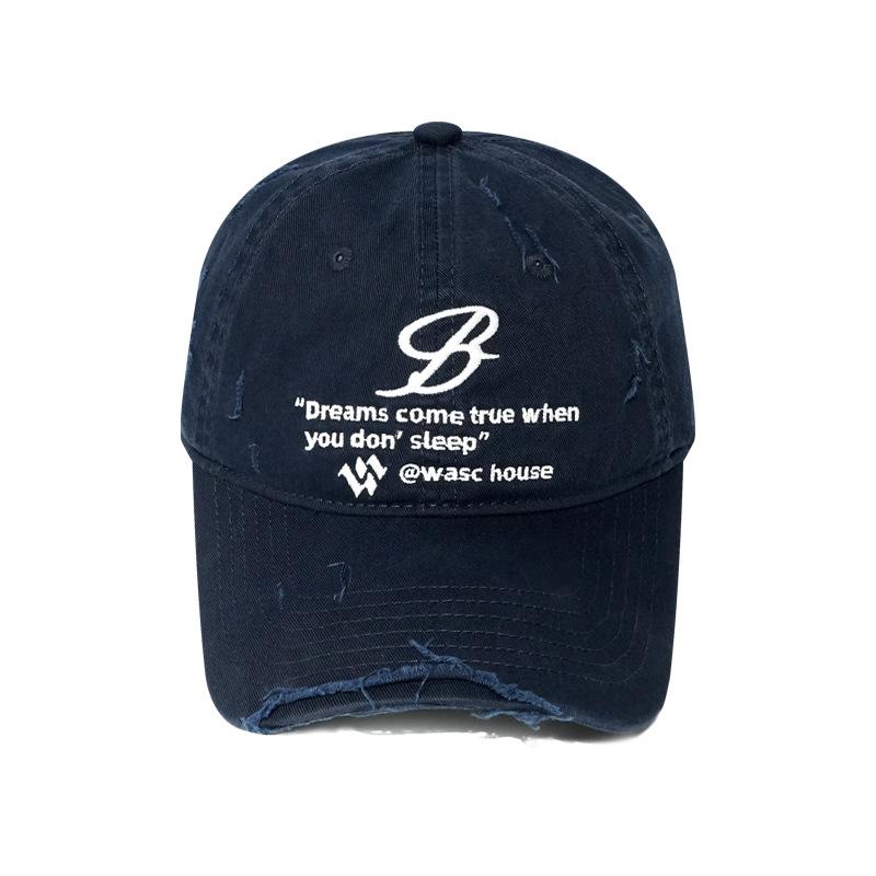Niche design high street washing destroys baseball caps, women show their faces, small embroidery makes old soft top caps, trendy brands
