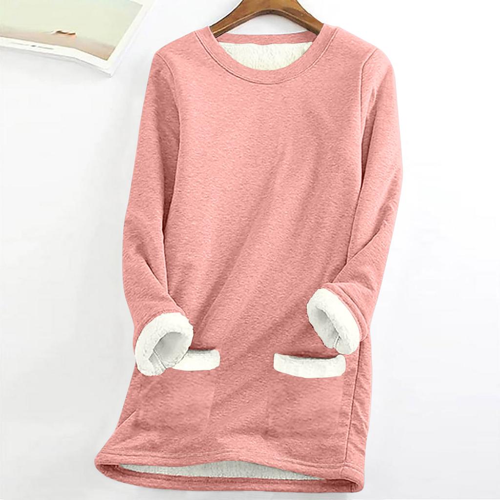 Women Christmas Thick Fleece Printing Sweatshirt Warm Underwear Top
