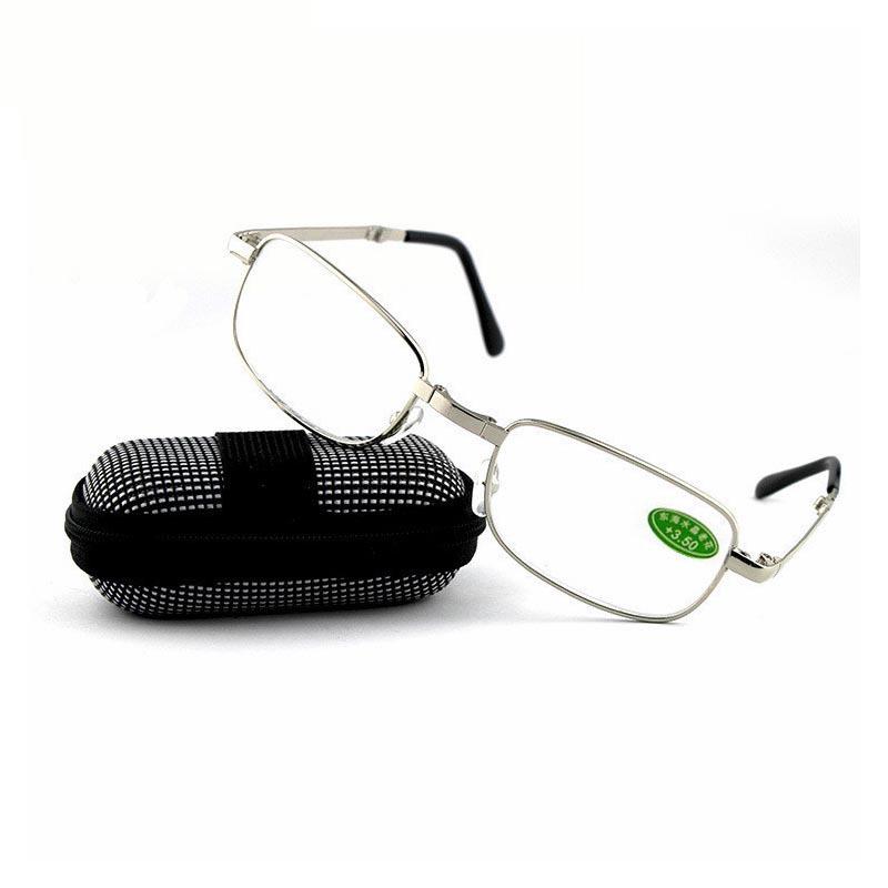 Bifocal Reading Glasses with HD Resin Lenses and Leather Case: Folding, Portable Zipper Bag for Men & Women. +2.50
