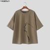 INCERUN Men Oversized O Neck Short Sleeve Print Casual Loose Fit T-shirts Tops College Style