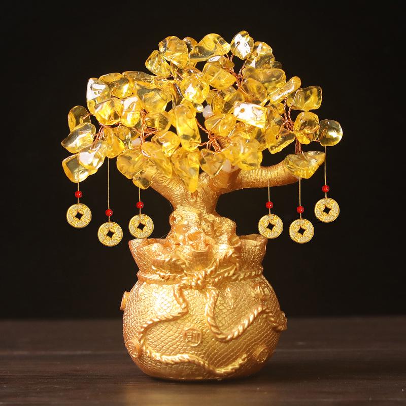 Yellow Crystal Golden Toad Money Tree Ornament with Lucky Bag