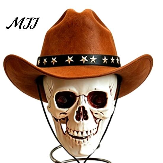 Dekorativer Totenkopf für Schaufenster Gothic Baumspitze mit Cowboyhut, Vintage Westliche Rustikale Wohnaccessoires Skelett-Ornament Halloween, Gruselig