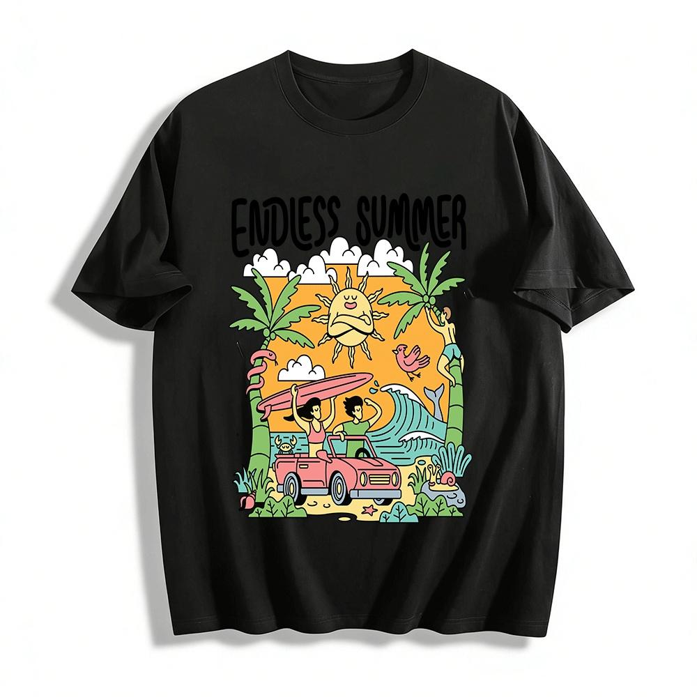 Endless Summer Vacation Style Printed Casual T-Shirt Pure cotton T-shirt XXS