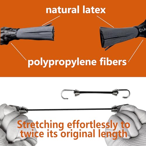Mini Elastic Bungee Cords with Double Hooks - 10 Inch Black Latex Polypropylene Stretch Rope Set of 16 for Outdoor Camping Tents Truck Tie Down