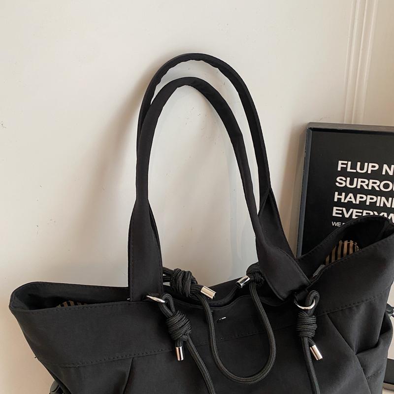 Nylon Tote Bag Women Large Capacity Shoulder Bag with Side Pockets and Adjustable Handle