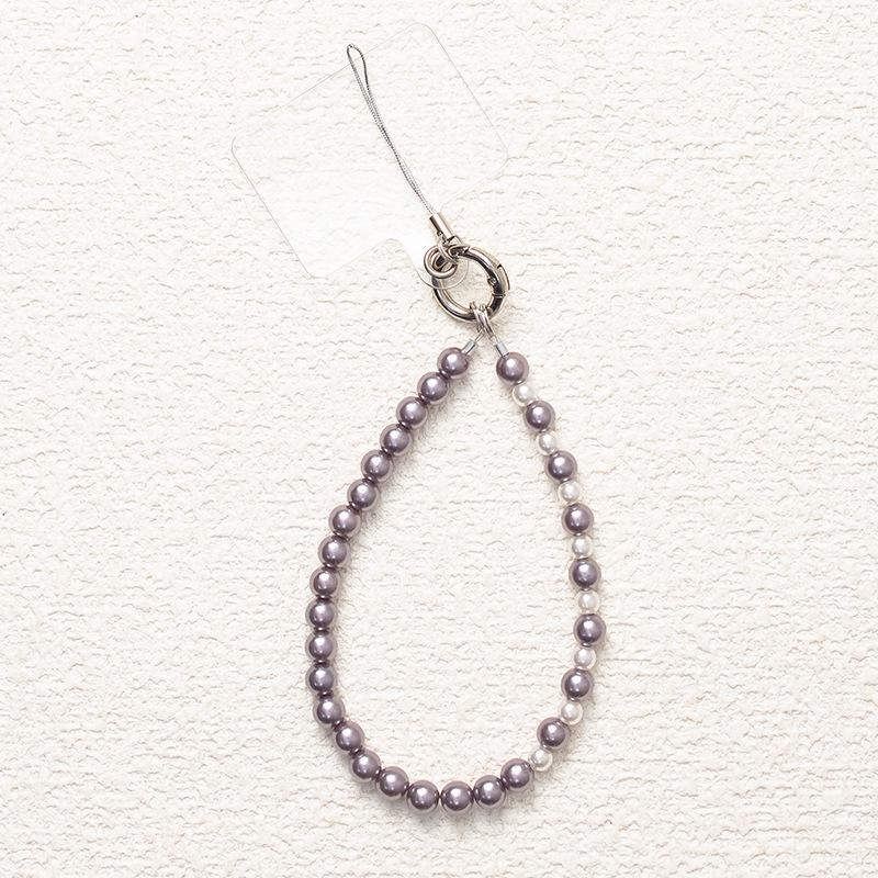 

Gray-Purple Pearl Heart Phone Lanyard - Stylish Beaded Wrist Strap Phone Lanyard