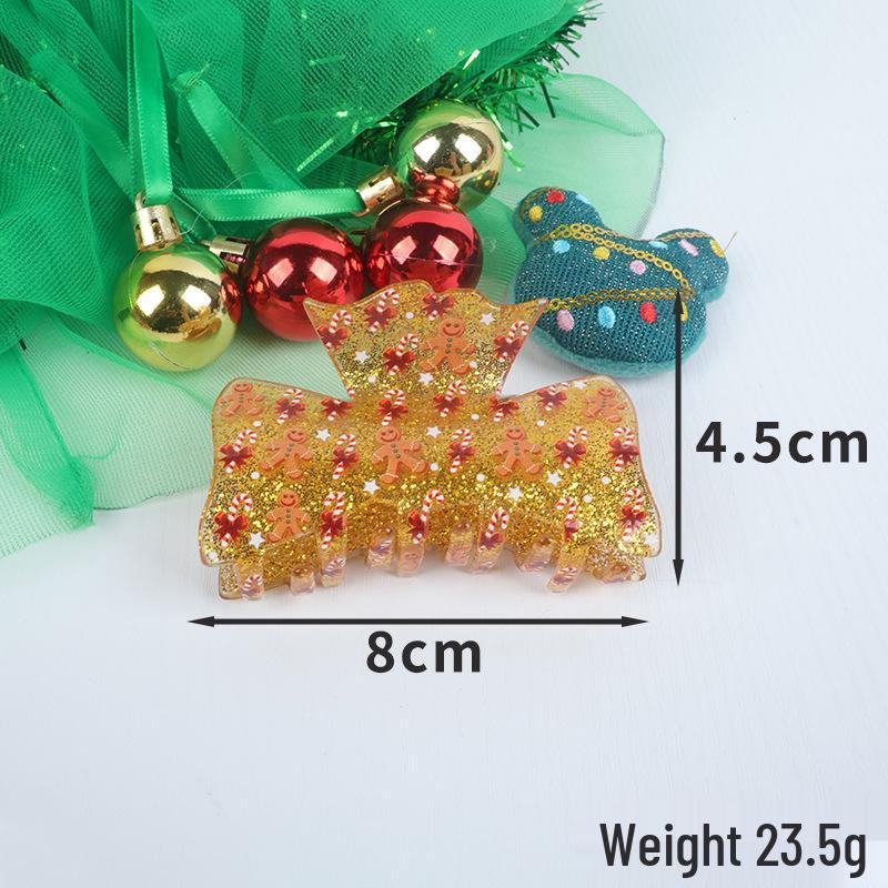 

Festive Candy-Print Claw Clip: Red, Green, Yellow with Santa & Gingerbread Designs