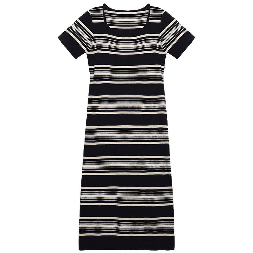 Striped Casual Knitted Dress - Women's Summer 2025, Loose Slimming Mid-Length, Short-Sleeve Lazy Style