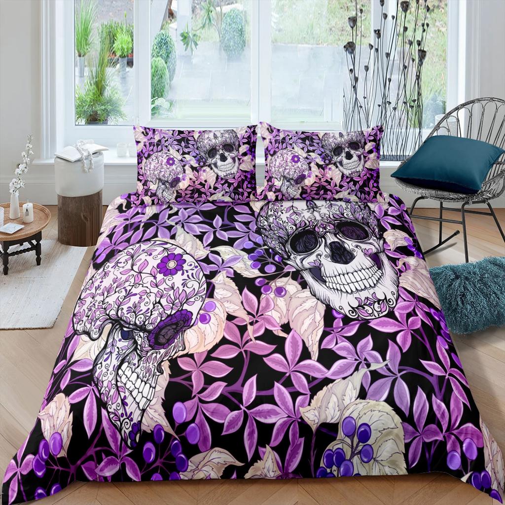 Sugar Skull Bedding Sets King Beauty Kiss Skull Duvet Cover Bed Set Bohemian Print Black Bedclothes Queen Size Bedline