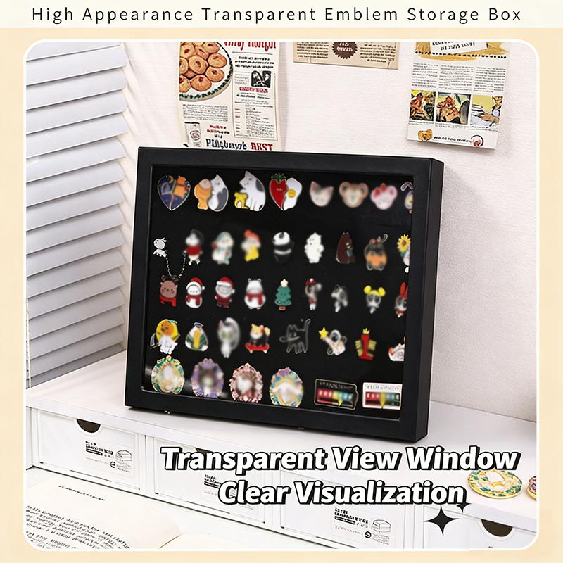 Collectible Badge and Brooch Display Box with Clear Dustproof Cover Jewelry Storage Holder Gift for Home Use