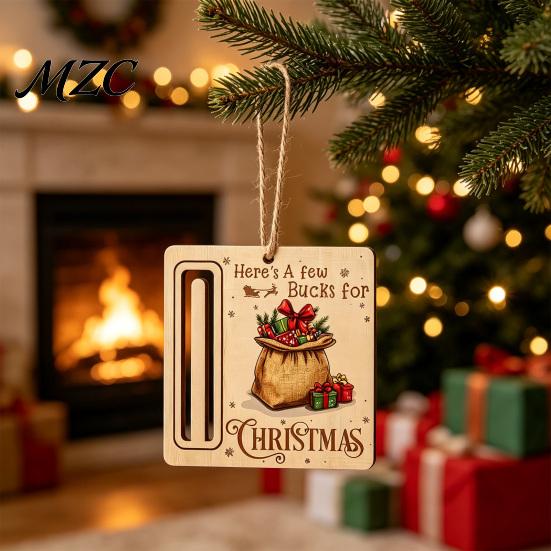 Noel Baba Asılı Süsler Rustik Geyik Para Tutucu Süs, Ahşap Nakit Hediye Kartı Vintage Tarz Ahşap Süs Klipsi Yuvalı, Noel