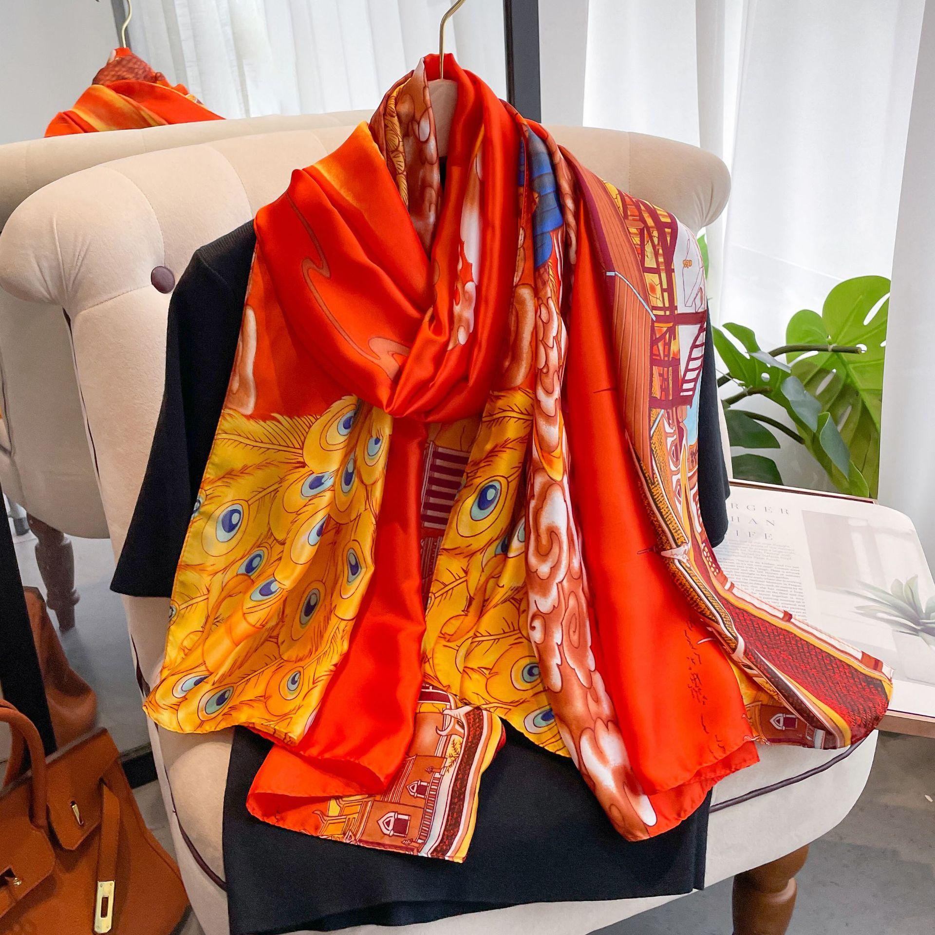 

Высококачественные роскошные шелковые шарфы, повязка на голову, шарфы, шейный шарф для женщин, шелковый шарф с цепочкой, женская декоративная шаль 180*90cm