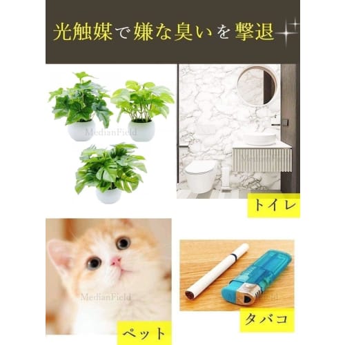 MedianField Photocatalytic Mini Potted Plants, Set of 3. Deodorizing & Antibacterial Faux Greenery, Artificial Flowers in Pots, Artificial Houseplants