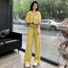 Women's Casual Solid Color Two-Piece Set – Spring 2026: Zipper Cardigan with Drawstring Wide-Leg Pants and Hoodie.