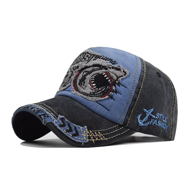 Unisex Vintage Baseball Cap Men Women Adjustable Denim Distressed Trucker Hat  Shark Hat