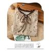 Literary Retro Fungus Collar Lace-up Printed Shirt Fashionable Round Neck Short-sleeved Pullover Comfortable Pullover Top