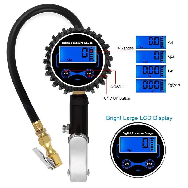 1 Set Digital Tire Inflator with Pressure Gauge 200 PSI Air Chuck Kit