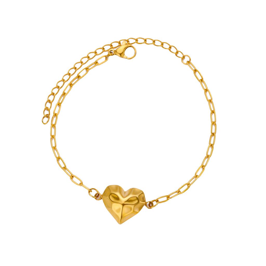 Heart Chain Bracelet For Women Gold Color Stainless Steel Texture Heart Bracelets Femme Couple Charm Jewelry pulseras hombre
