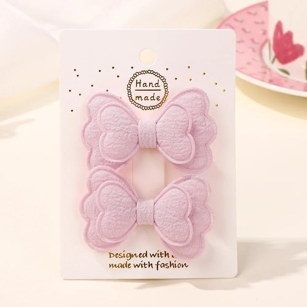 2Pcs Candy Colored Hair Clip Se Double Layered Bow Cute Bangs HairPin Cotton Safe Children's T for Girls Hair Accessories