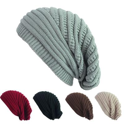 Unisex Striped Slouchy Beanie Hat Baggy Knitted Hat Ski Cap