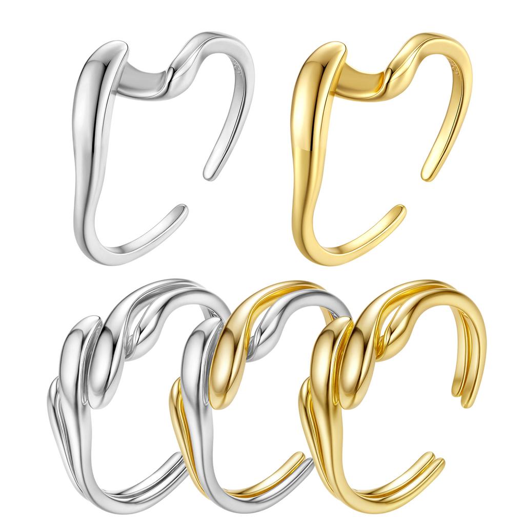 S925 Sterling Silver Couple'S Two-In-One Ring, Fashionable Personality Cold Wind Metal Texture Ring Ring