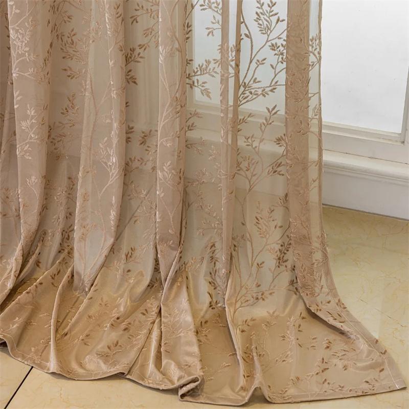 1pc Branch Embroidery Sheer Curtain 1PC Vintage Design with Grommet Hanging for Living Room Bedroom Balcony Kitchen Ready Made
