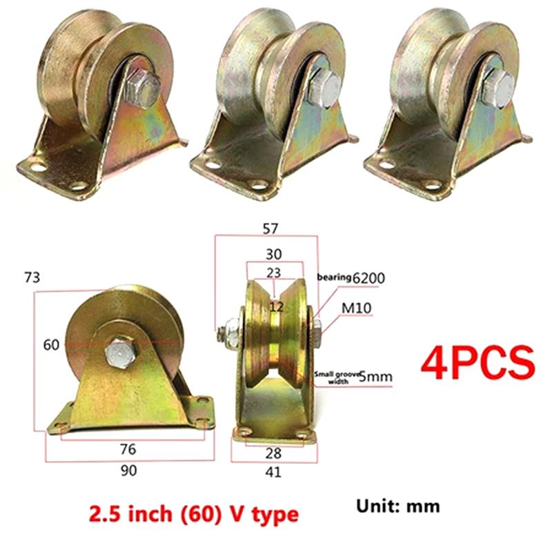 4Pcs V Shaped Plating Color Track Wheel Bearing Home Hardware Rigid Caster V Groove Wheel For Sliding Door Rollers