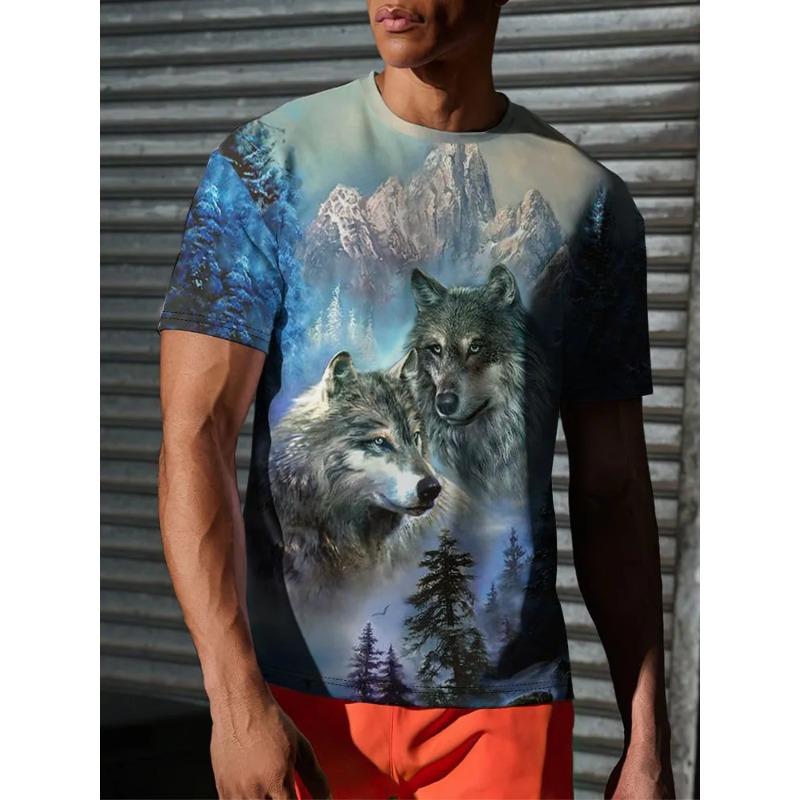 Wolf T Shirt for Mens Animal Print Short Sleeve Top 3D Casual Street Man's T-shirt Oversized Tee Shirt Men Vintage Clothing Shirt