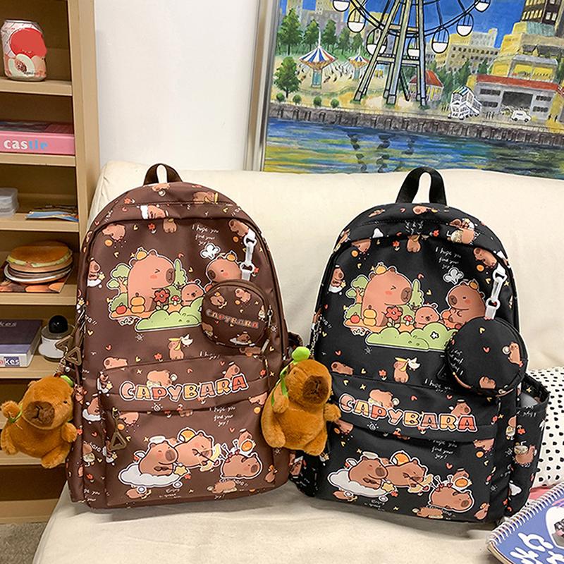 Cartoon Capybara Backpack For Girls Boys Student Teenager Children Rucksack Cute Casual Lightweight School Bags Kids Gifts