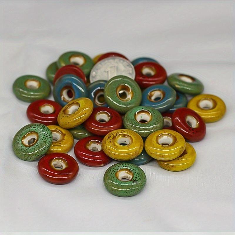 10Pcs Ceramic shaped beads round flat piece circle necklace diy pendant flower glaze peace button loose porcelain beads