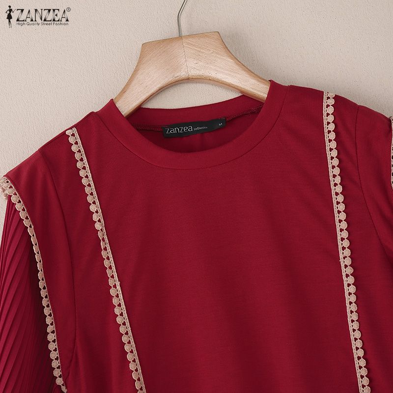 ZANZEA Blusa casual de manga larga suelta con cuello redondo para mujer