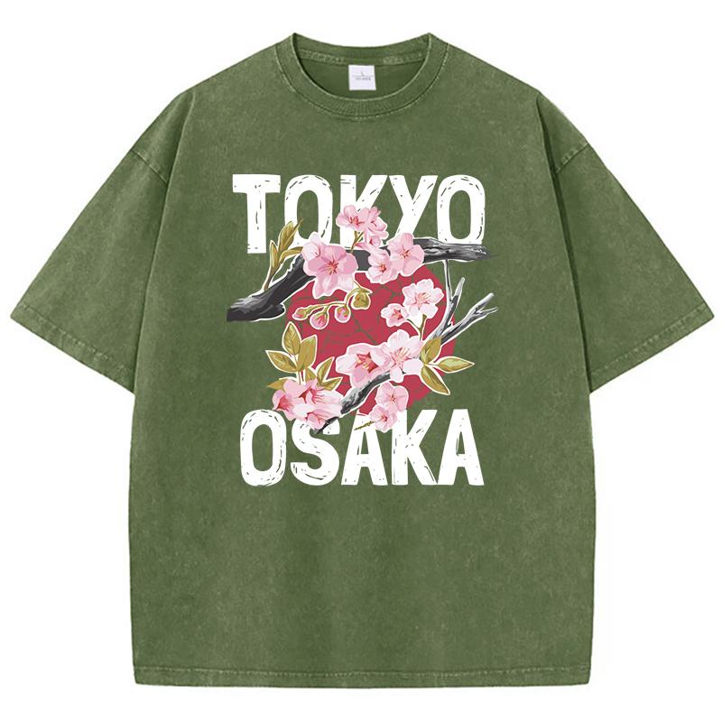 

Токио Осака Дизайн Красивая Сакура Выстиранная Футболка Женская Летняя Хип-Хоп Футболки Модная Хлопковая Майка Мягкий Короткий Рукав L