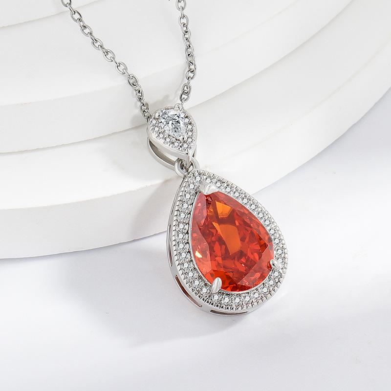 925 Sterling Silver Elegant Clear Ice Flower Cut Water Drop Shaped Crystal Zircon Necklace Birthday Anniversary Wedding Gift