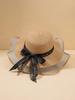 Womens Straw Sun Hat With Black Bow Decor Bohemian Beach Travel Hat