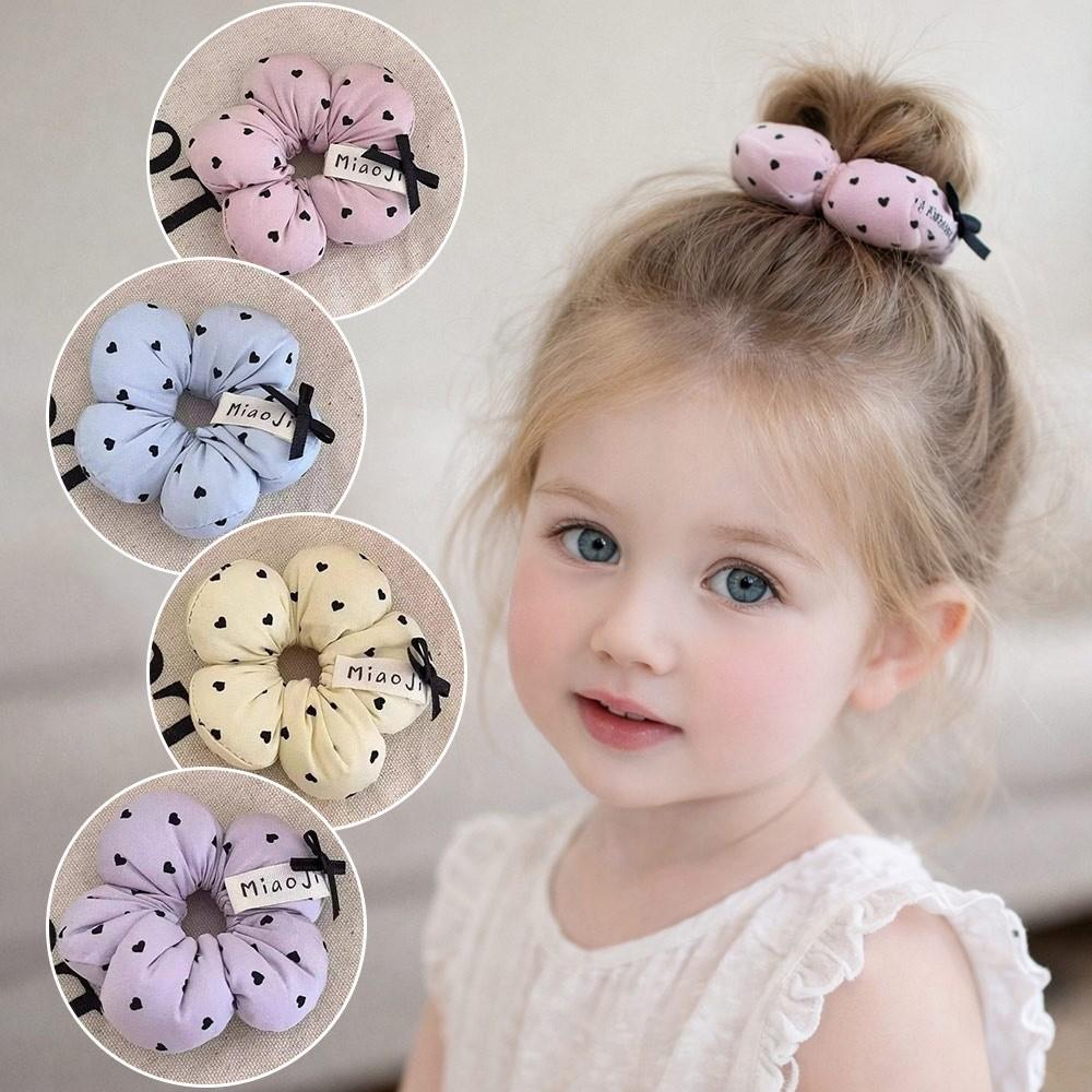 Elastic Hair Band Heart-Printed Hair Rope New Flower Scrunchies For Kids Girls