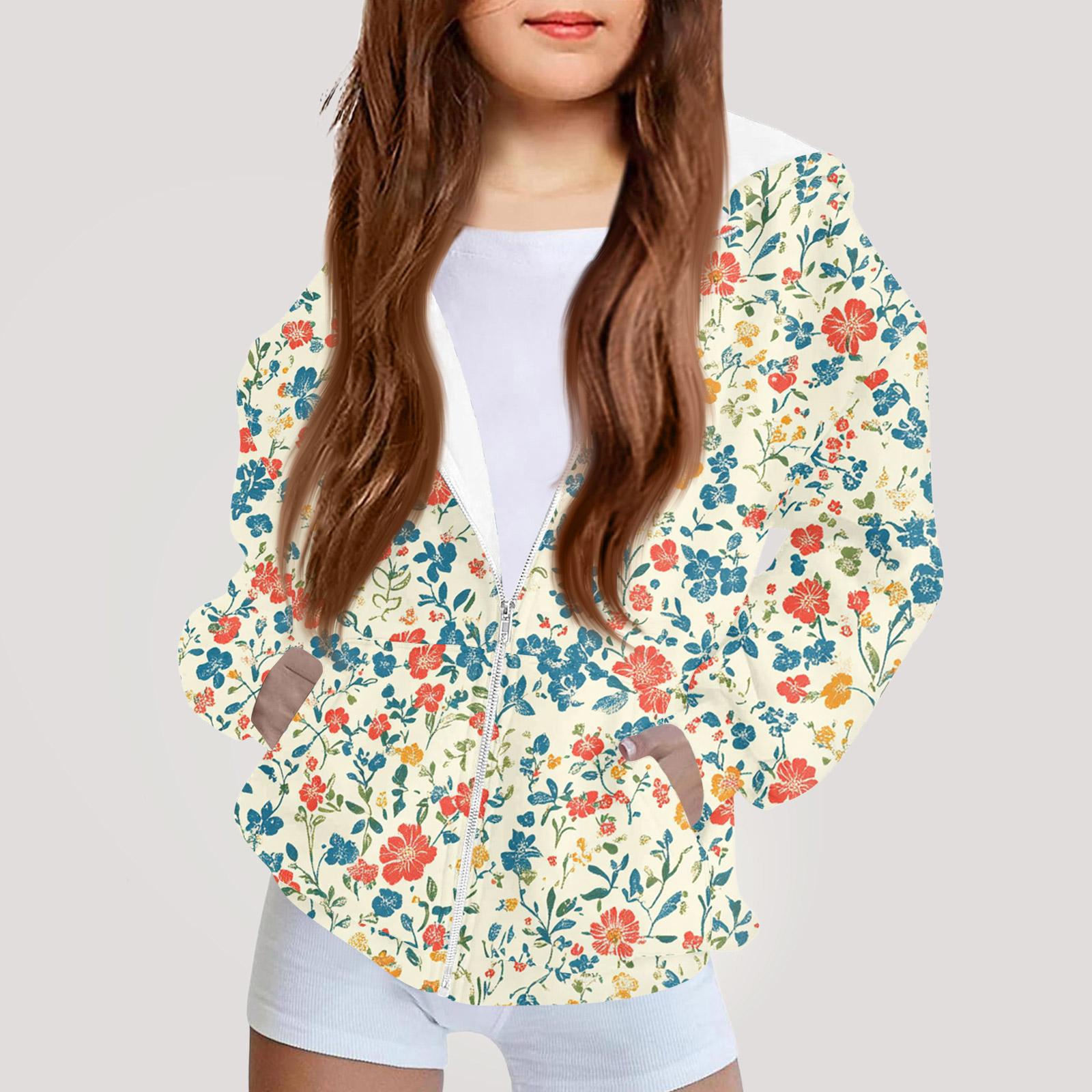 

Children s Fashion Printed Long Sleeved Hooded Sweatshirt Girls Hoodie Jacket 130